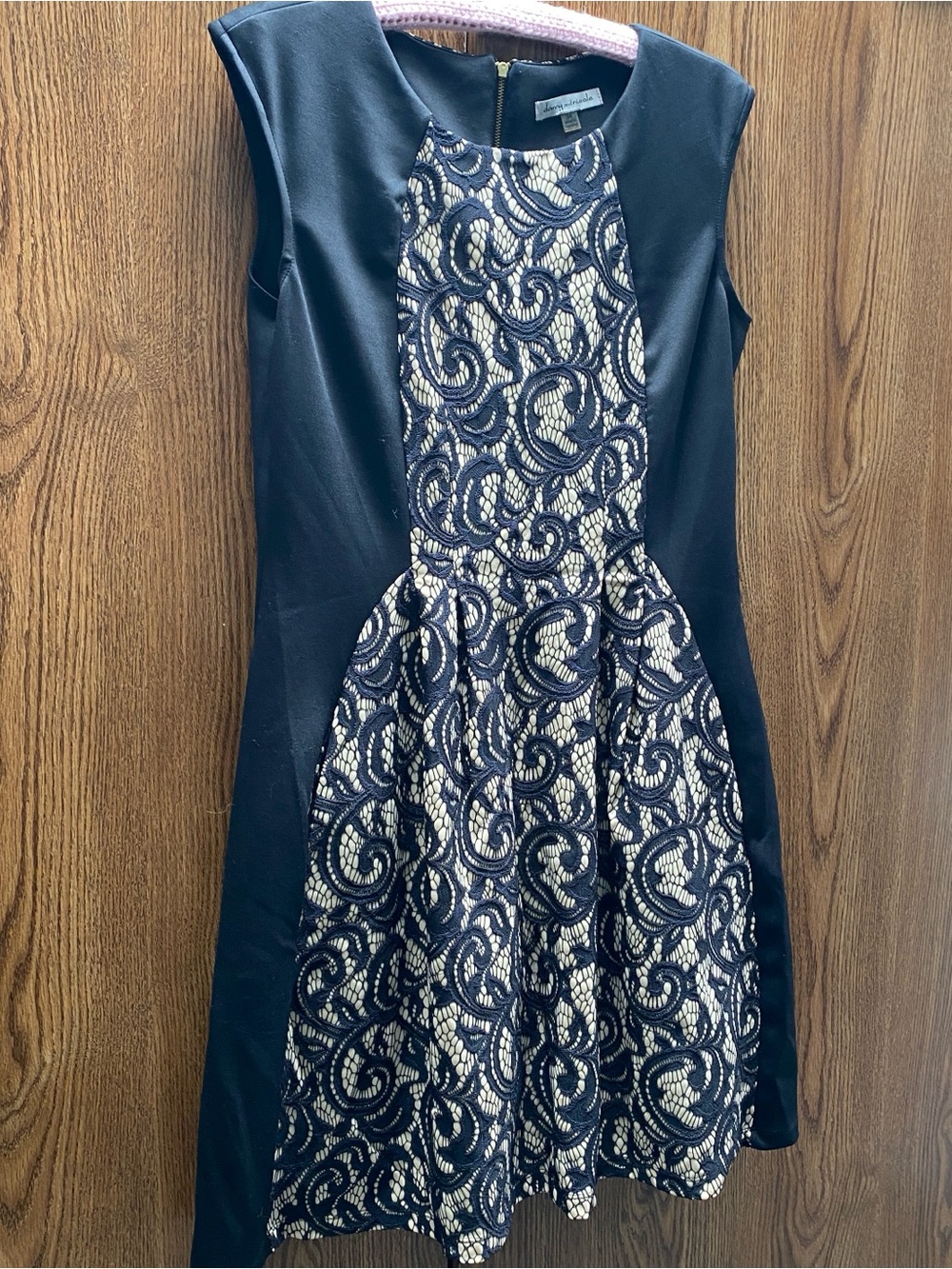 Danny & Nicole Black Midi Dress with Cream Front Lace Panel  Size 14